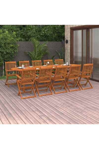 vidaxl Set mobilier de gradina 11 piese 280x90x75cm, lemn masiv acacia