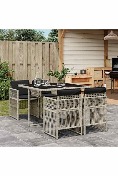 vidaxl Garden furniture set with cushions, 5 pieces, light grey polyrattan