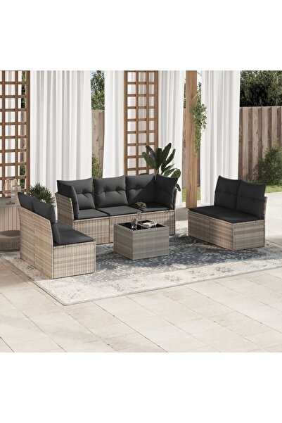 vidaxl Set mobilier de gradina cu perne, 8 piese gri deschis poliratan