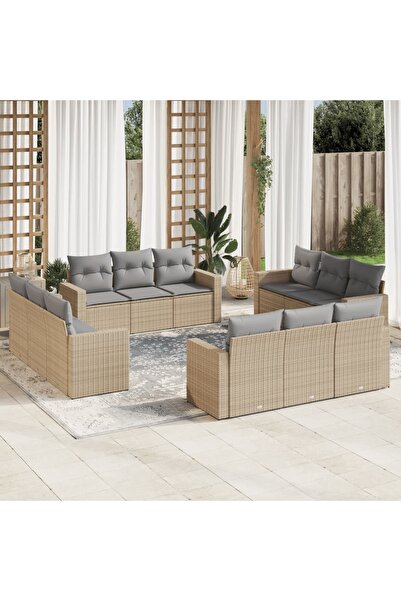 vidaxl Set canapele de gradina cu perne, 12 piese, bej, poliratan
