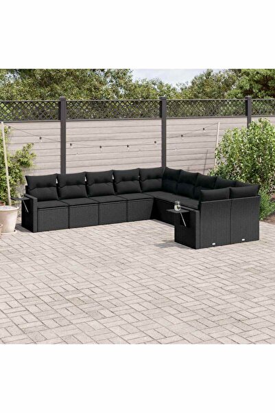 vidaxl Set canapele de gradina cu perne, 10 piese, negru, poliratan