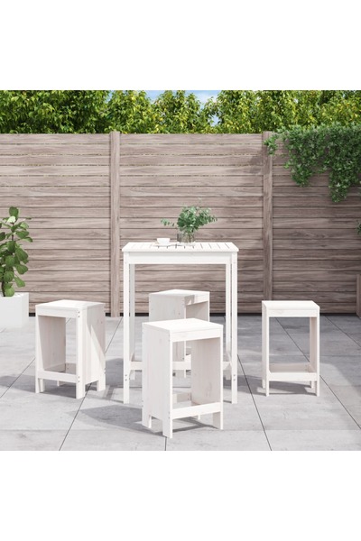 vidaxl Set de bar pentru gradina, 5 piese, alb, lemn masiv de pin