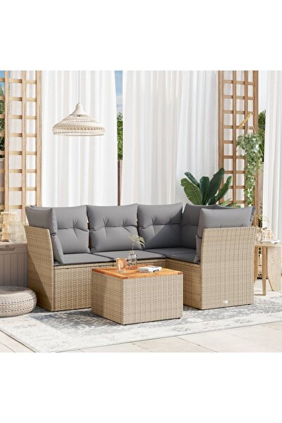 vidaxl Garden sofa set with cushions, 5 pieces, beige, polyrattan