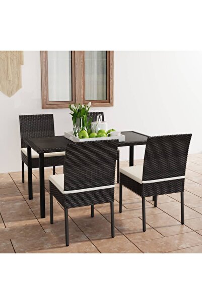 vidaxl Set de masa È™i scaune de exterior, 5 piese, negru, poliratan