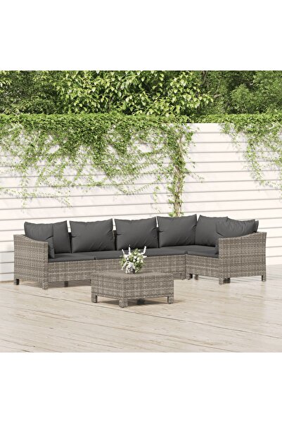 Concept Set mobilier de grădină cu perne, 6 piese, gri, poliratan