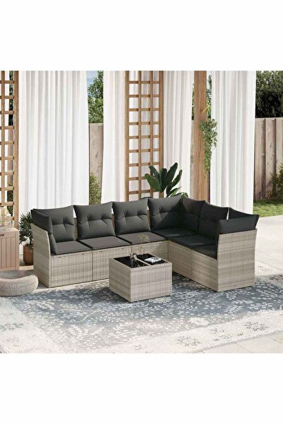vidaxl Set canapele de gradina cu perne, 7piese gri deschis poliratan