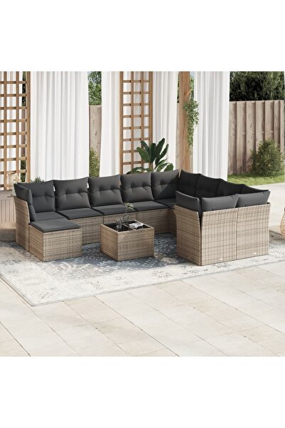 vidaxl Set canapele de gradina cu perne, 11 piese, gri, poliratan