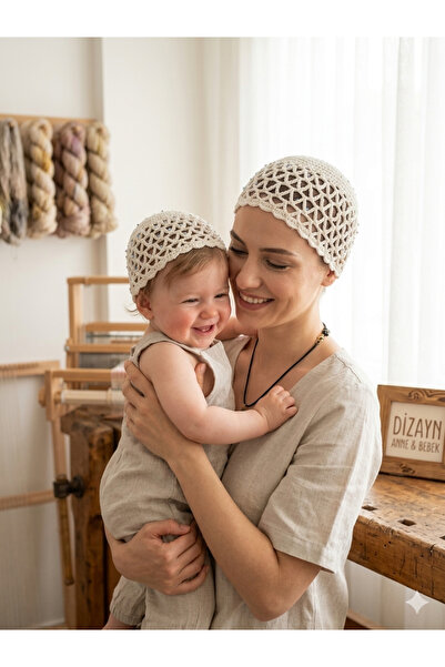Tasarım Kişiye özel anne kız kombini pullu coton ip ile elde örülmüş bandana ...