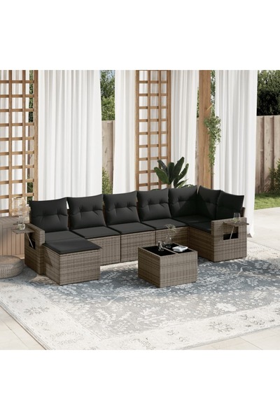 vidaxl Set canapele de gradina cu perne, 8 piese, gri, poliratan