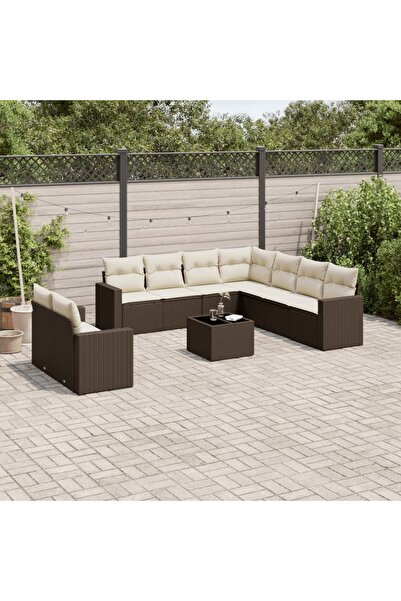 vidaxl Set canapele de gradina cu perne, 10 piese, maro, poliratan