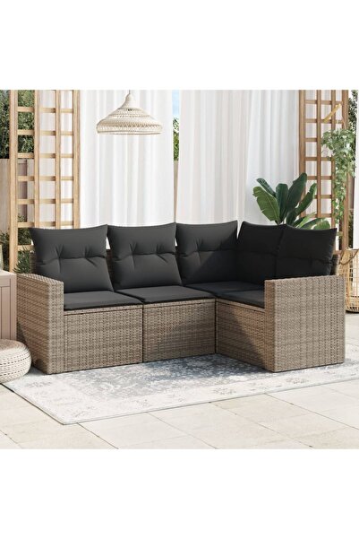 vidaxl Set canapea de gradina cu perne, 4 piese, gri, poliratan