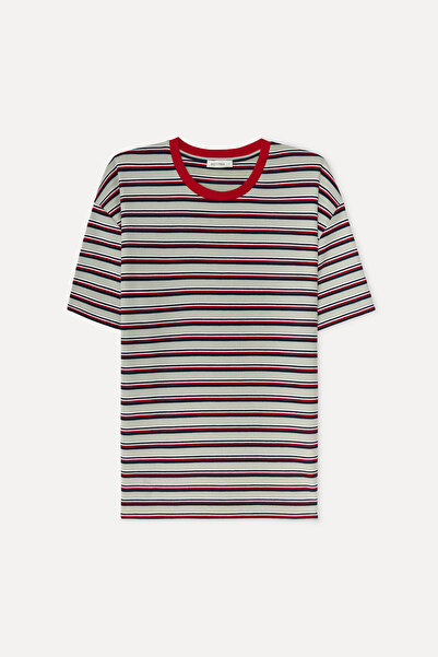 Mudo Men's Green Striped Oversize Crew Neck T-Shirt