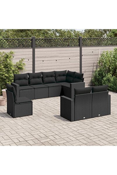 vidaxl Set mobilier de gradina cu perne, 8 piese, negru, poliratan