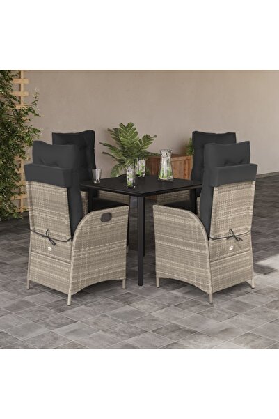 vidaxl Set mobilier de gradina cu perne, 5 piese gri deschis poliratan