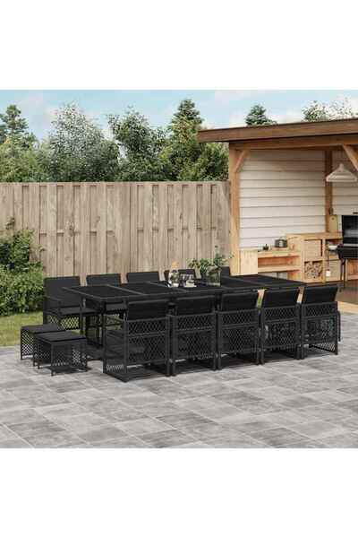 vidaxl Garden furniture set with cushions, 15 pieces, black, polyrattan