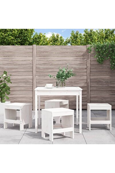 vidaxl Set de dining pentru gradina, 5 piese, alb, lemn masiv de pin