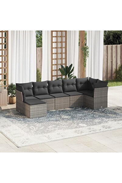 vidaxl Set canapele de gradina, 7 piese, cu perne, gri, poliratan