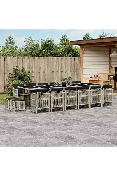vidaxl Set mobilier de gradina cu perne 17 piese gri deschis poliratan