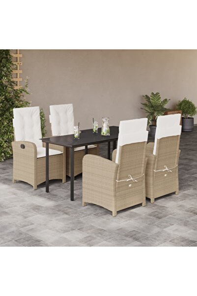 vidaxl Garden furniture set with cushions, 5 pieces, beige, polyrattan