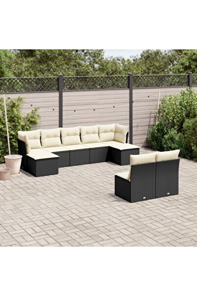 vidaxl Set mobilier de gradina cu perne, 9 piese, negru, poliratan