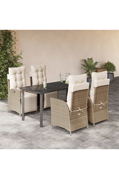vidaxl Set mobilier de gradina cu perne, 5 piese, bej, poliratan