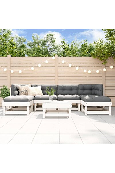 vidaxl Set mobilier de gradina, 7 piese, alb, lemn masiv de pin