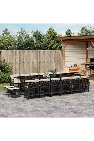 vidaxl Garden furniture set with cushions, 17 pieces, black, polyrattan