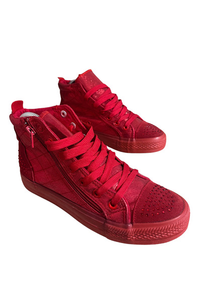 Bella Comoda Teniși Înalți damă roșii – Sneakers peste gleznă cu strasuri, în...