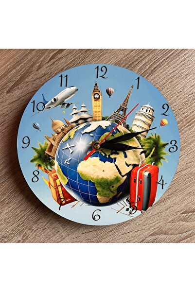 OEM MDF round clock 20 cm travel globe model