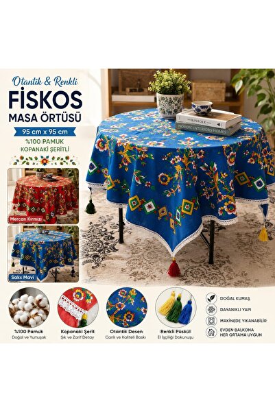 Sinem Şanlı Atelier Otantik Pamuk Fiskos Masa Örtüsü Kopanaki Şeritli Püskül ...