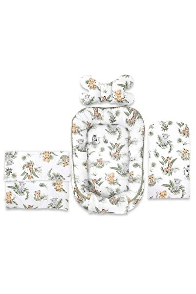 Qmini Set 4 in 1 Cosulet bebelus, Qmini, Baby Cocoon 75x55 cm, Din bumbac cer...