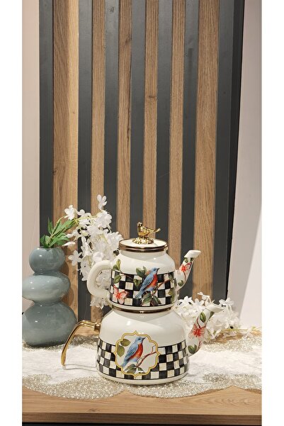 zaTen Pazar Emaye Teapot Checkered