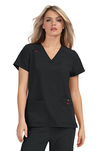 KOI Happiness Betsey Johnson Freesia Women's Medical Scrub Top, Black (B101)