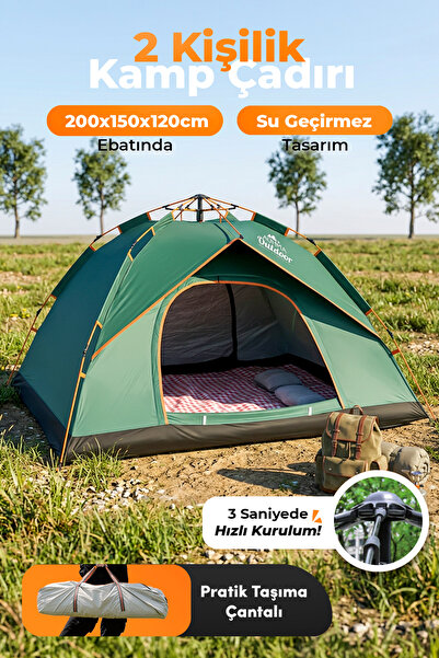 auhma Outdoor AC6634 Otomatik Kamp Çadırı Yeşil 200x150x120 cm Çift Katmanlı ...