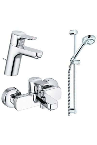 Kludi Set de robinete Pure&Easy pentru lavoar, cadă/duș + Set de duș cu logo,...