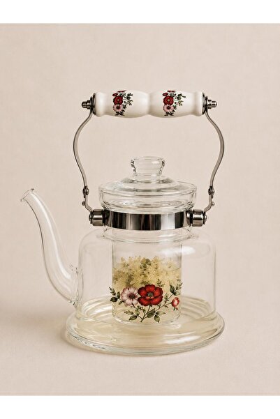 linahomee Vintage Çiçek Desenli Cam Demlik (900 ml)