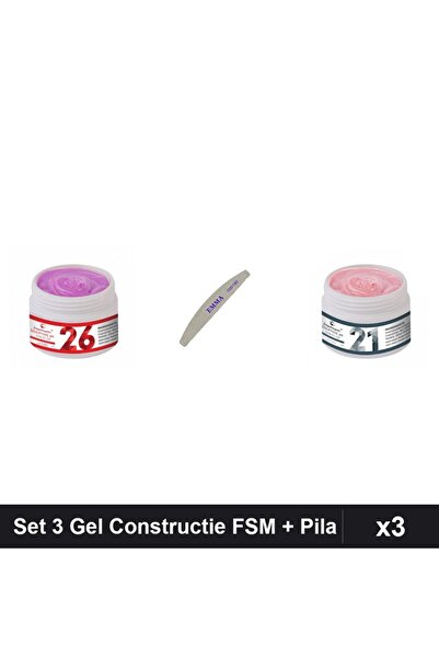 Makeup Set 3 Gel Constructie UV LED FSM 15g, Nuante 26 și 21, Pila EMMA 100/180