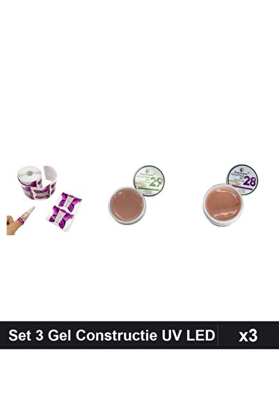 Makeup Set 3 Gel Constructie UV LED FSM 15g, Nuante 28 29, Sablon Fluture 10b...