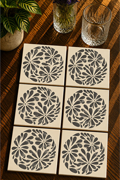 JHAAR Aegean Flower Patterned Modern Set of 6 Coasters - Uv Printing Mdf - 10...