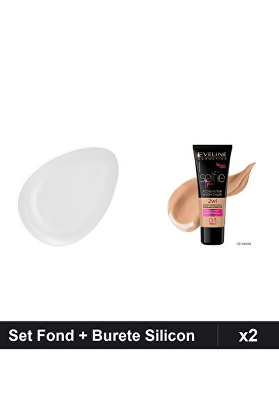 Makeup Set of 2 Eveline Selfie Time 2in1 Foundation 03 Vanilla 30ml + Silicon...