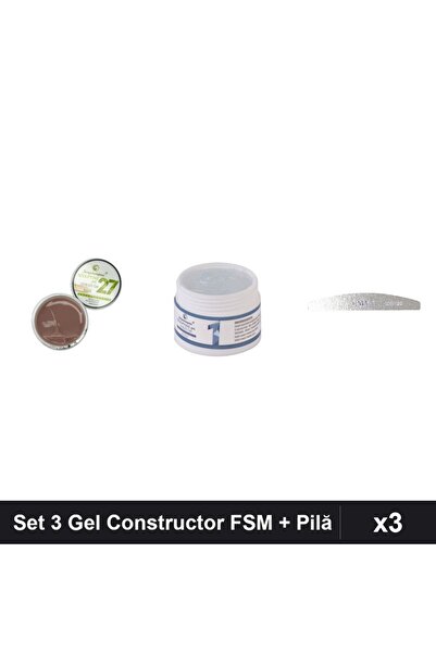 Makeup Set 3 Gel Constructor UV LED FSM 15g Nuante 27 și Transparent + Pilă U...