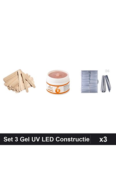 Makeup Set 3 Unghii Gel UV LED, Builder Gel 50g Nr.06, Tipsuri 120 Bucati, Ma...