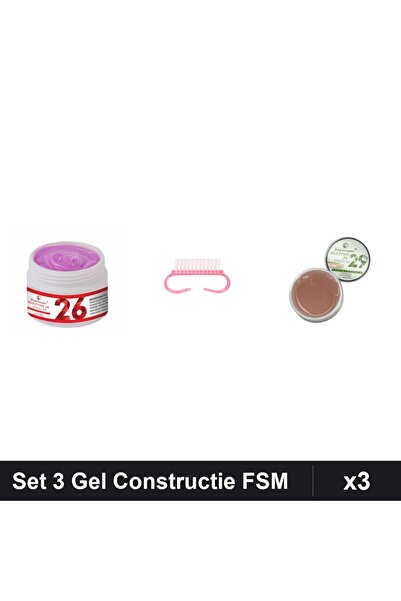 Makeup Set 3 Gel Constructie UV LED FSM 15g, Nuante 26 29, Periuta Praf Unghi...
