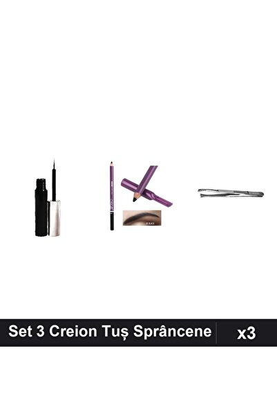 Makeup Set 3 Creion & Tuș Sprâncene Negru Gri, Penseta Profesională, Machiaj ...