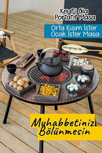 EFSANE KAMP - Portatif Taşınabilir Keyf-i Ala Kamp Mangal Masası 80cm x 50 cm
