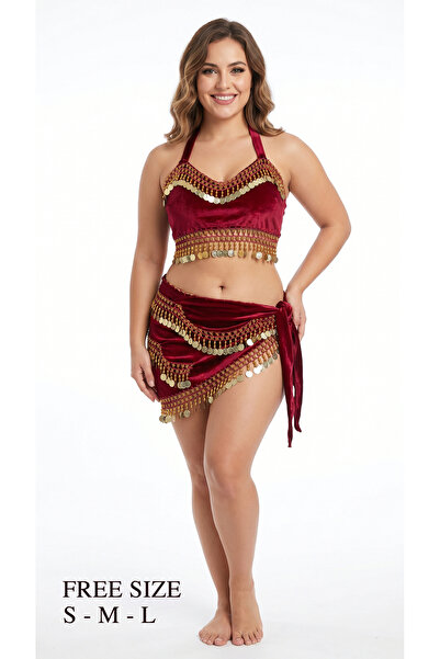 Generic Hand-made Oriental belly dance costume outfit of 2 pieces very smooth material for extra comfortable movement free size fit from small to Large
