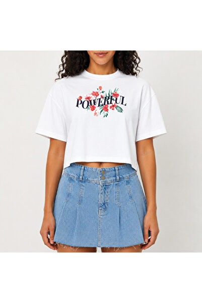 URBANTRENDSTORE Crop T-shirt Λευκό με ισχυρό τύπωμα, άνετη εφαρμογή, ακατέργα...