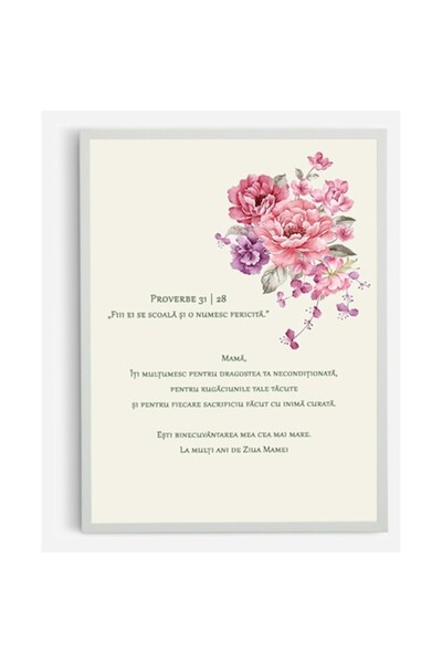 OEM Pictură florală cu verset biblic – Proverbele 31:28 dedicată Ziua Mamei. ALB