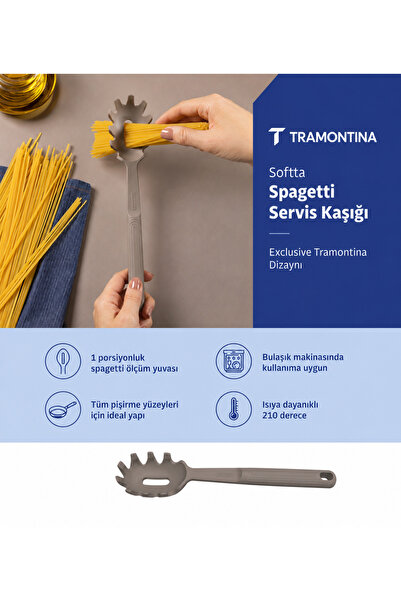 Softta Metal Gövdeli Silikon Makarna Kaşığı Gri