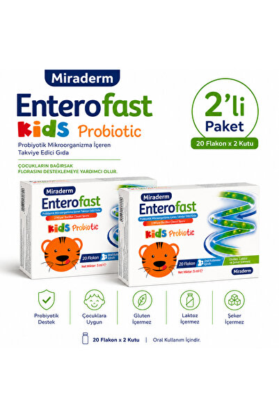 Miraderm Enterofast Kids Probiotic 20 Flakon 2’li Paket | Çocuklar İçin Probi...
